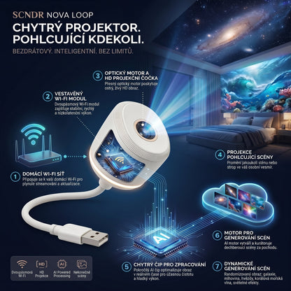 ⏰ Poslední den akce! 🔥 – SCNDR® Noční projektor – Chytrý holografický projektor hvězd ✨