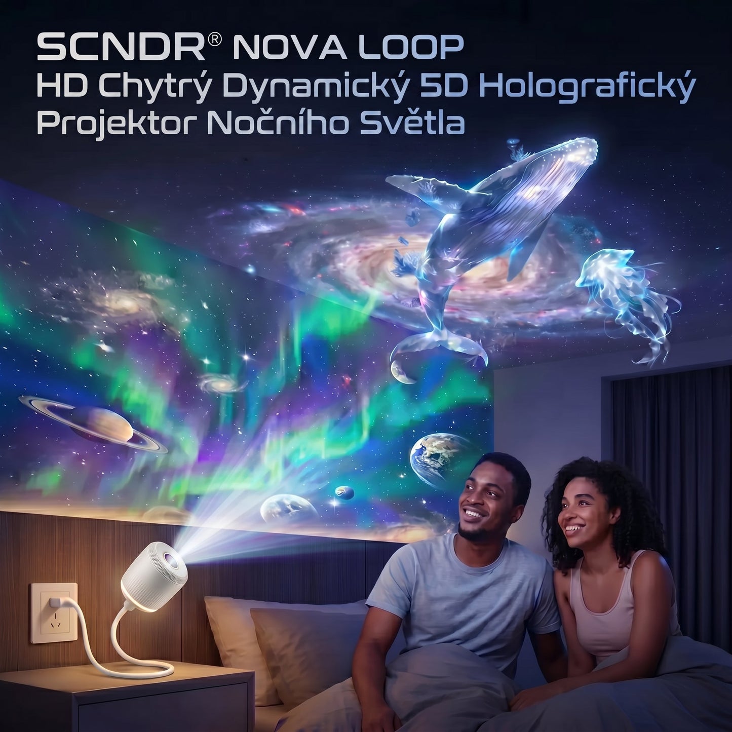 ⏰ Poslední den akce! 🔥 – SCNDR® Noční projektor – Chytrý holografický projektor hvězd 🌙