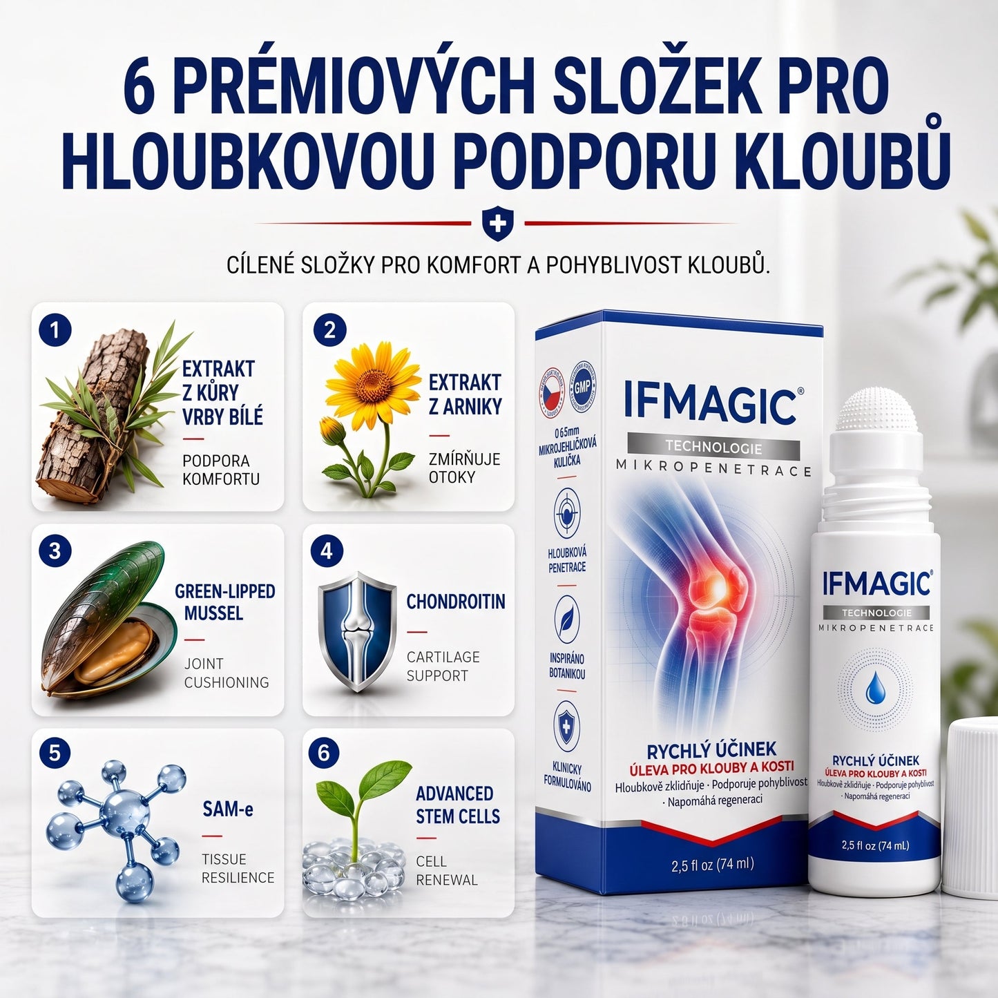 OFICIÁLNÍ OBCHOD | IFMAGIC® 0,05 mm Mikroneedle Rychle Působící Roll-On pro Úlevu Kloubů a Kostí🎆