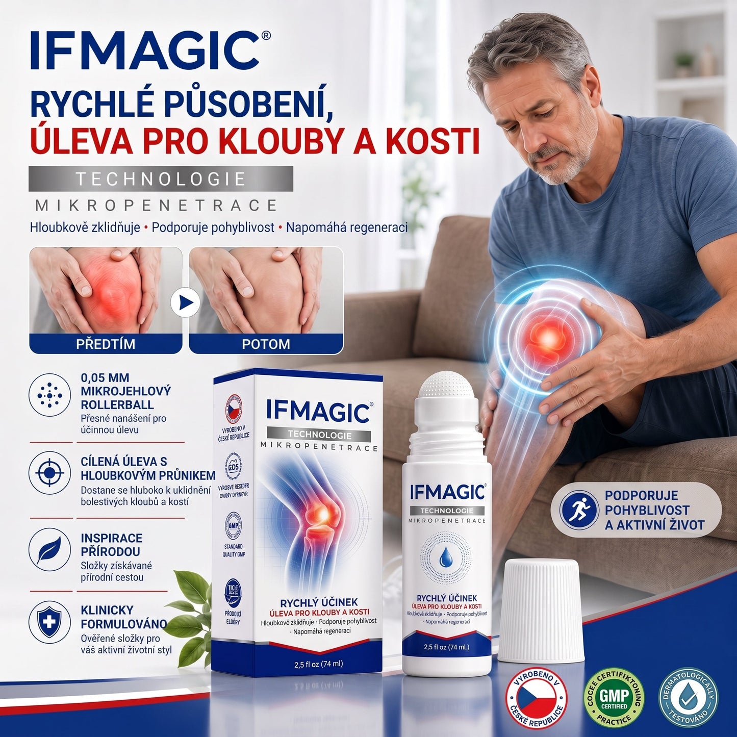 OFICIÁLNÍ OBCHOD | IFMAGIC® 0,05 mm Mikroneedle Rychle Působící Roll-On pro Úlevu Kloubů a Kostí🎆